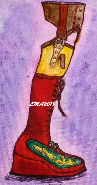 Prosthetic Leg - Hand drawn in pencil, colored with water color paints, gel pens, acrylic markers and alcohol markers